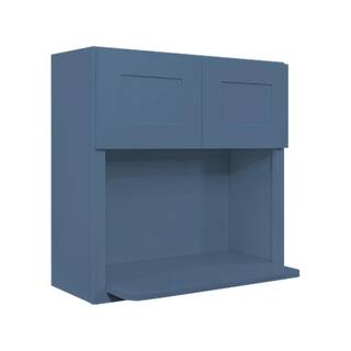 LIFEART CABINETRY Lancaster Blue Plywood Shaker Stock Assembled Wall Microwave Kitchen Cabinet 30 in. W x 12 in. D x 30 in. H ALB-WMS3030