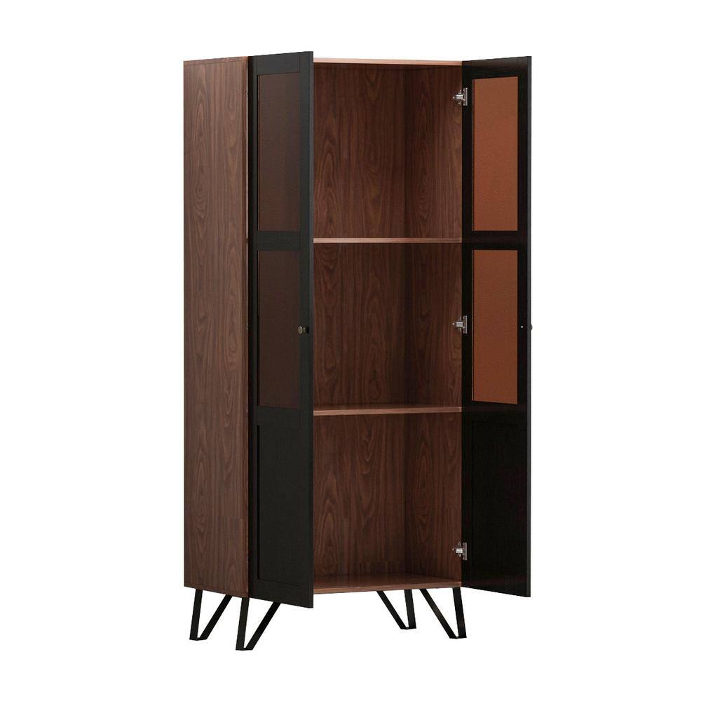 FUFUGAGA 70.7 in. Height Brown 2-Door Wood Bookcase Bookshelf with 3-Tier Shelves Cabinet Cupboard KF200177-01-KPL