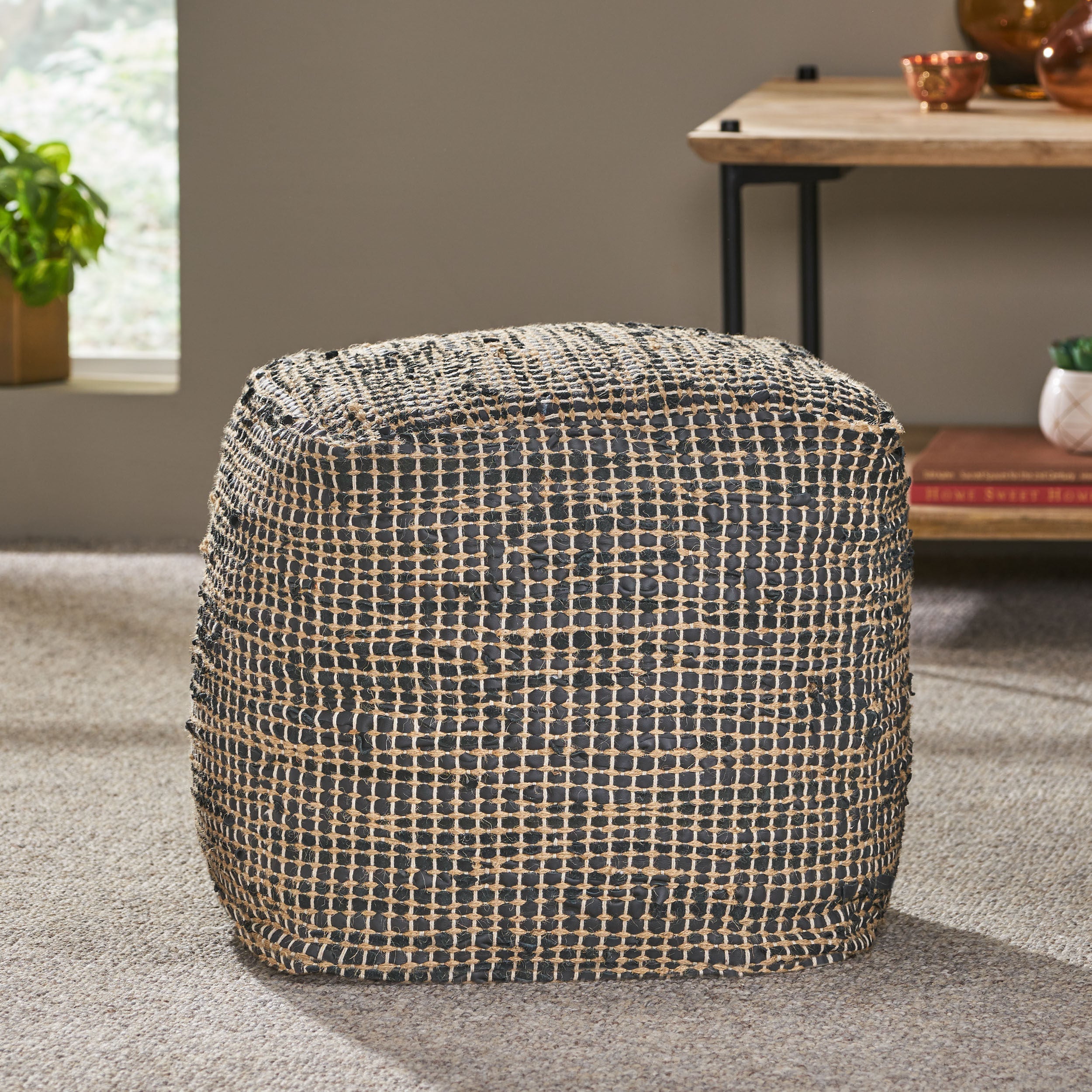 Glencoe Boho Handcrafted Fabric Cube Pouf