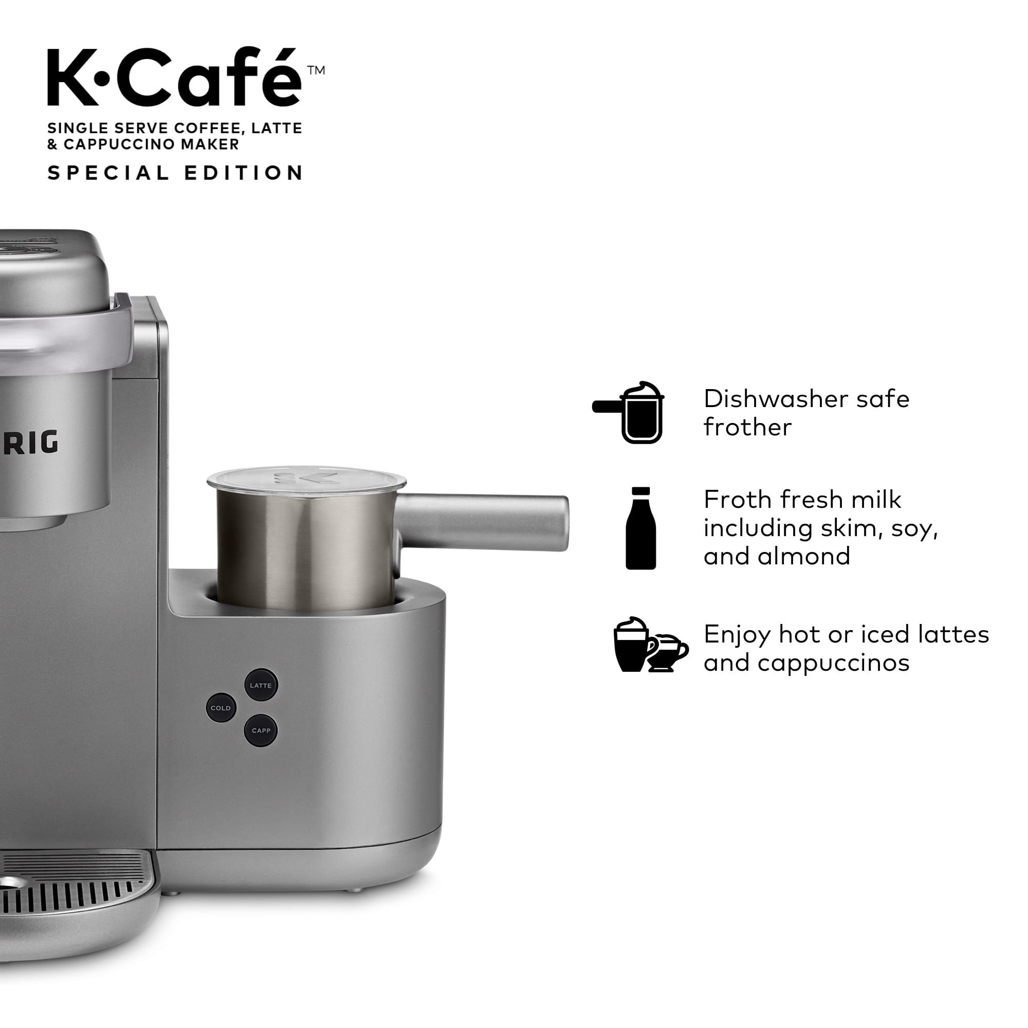 Keurig K-Cafe Special Edition Single Serve K-Cup Pod Coffee, Latte and Cappuccino Maker, Nickel