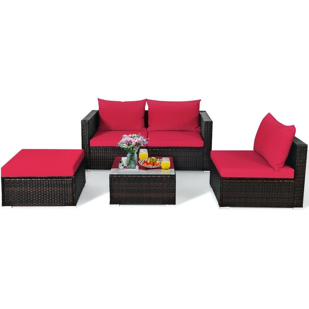 5Pcs Patio Rattan Furniture Set with Coffee Table   29\