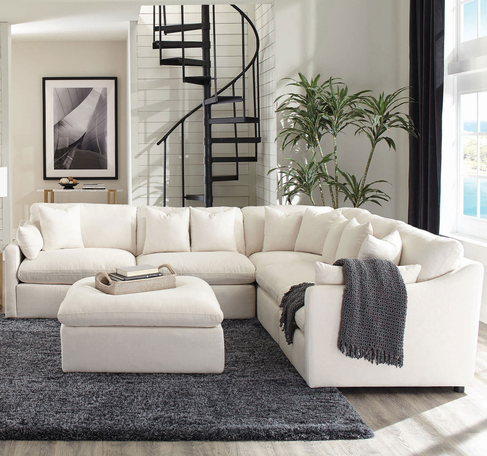 Hobson Cushion Seat Ottoman Off White   Modern   Footstools And Ottomans   by Modon  Houzz