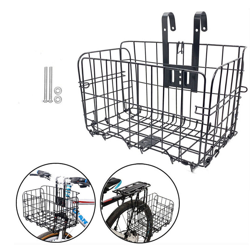 JahyShow Bicycle Bike Basket Detachable Folding Metal Wire Handlebar Storage Carrier For Front Rear