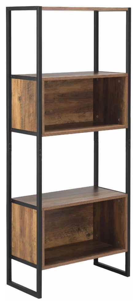 Industrial Bookcase  Black Metal Frame With Open Compartments  Natural Oak   Industrial   Bookcases   by Decorn  Houzz