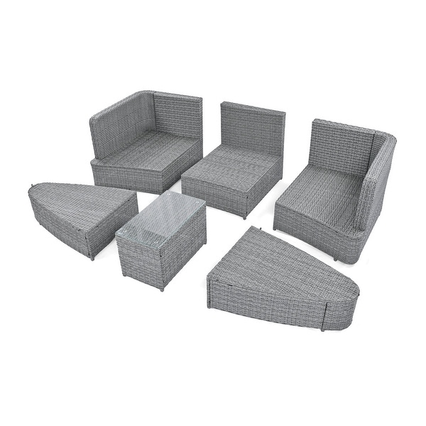 6Piece Patio Outdoor Conversation Sets Round Sectional Sofa，AllWeather PE Wicker Rattan Separate Seating Group with Table