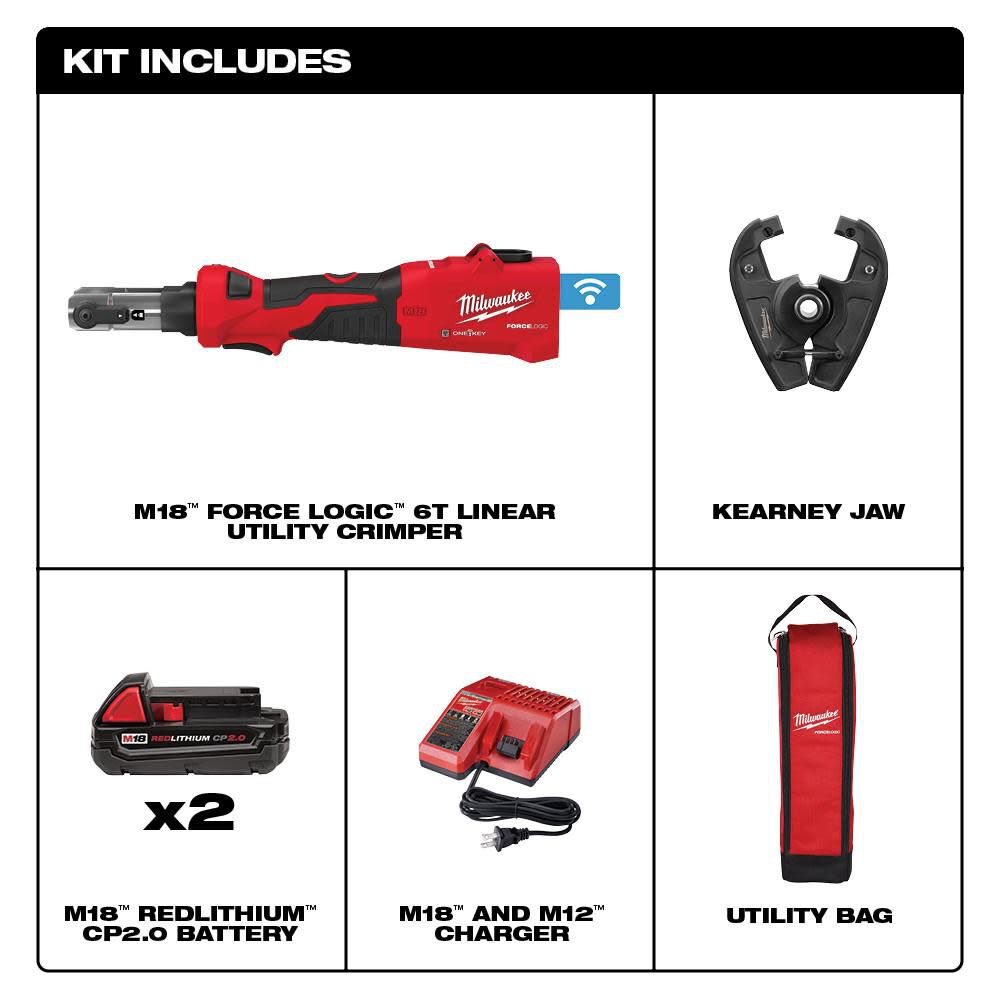 MW M18 FORCE LOGIC 6T Linear Utility Crimper Kit with Kearney Jaw 2978-22K from MW