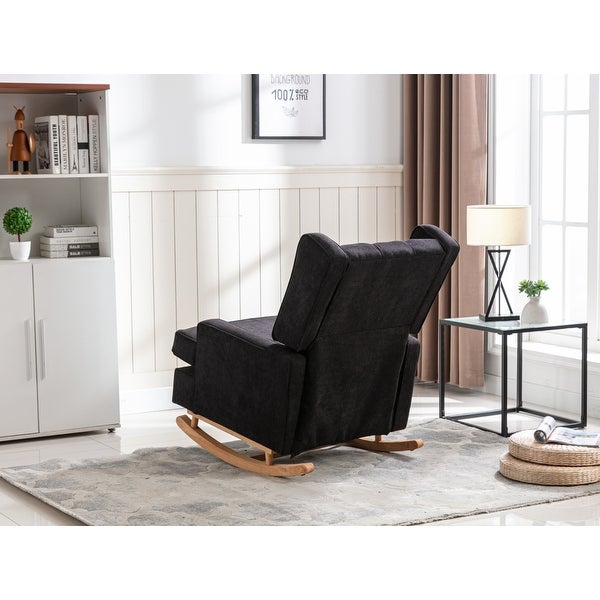 Comfortable Rocking Chair Accent Chair with Fabric Padded Seat， Living Room Square Arm Rocking Chair with Solid Wood Frame