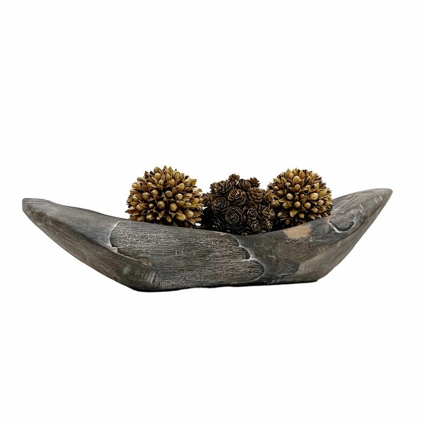 Set of Decorative Wood Bowl in Brown with Preserved Pinecone Topiary Balls