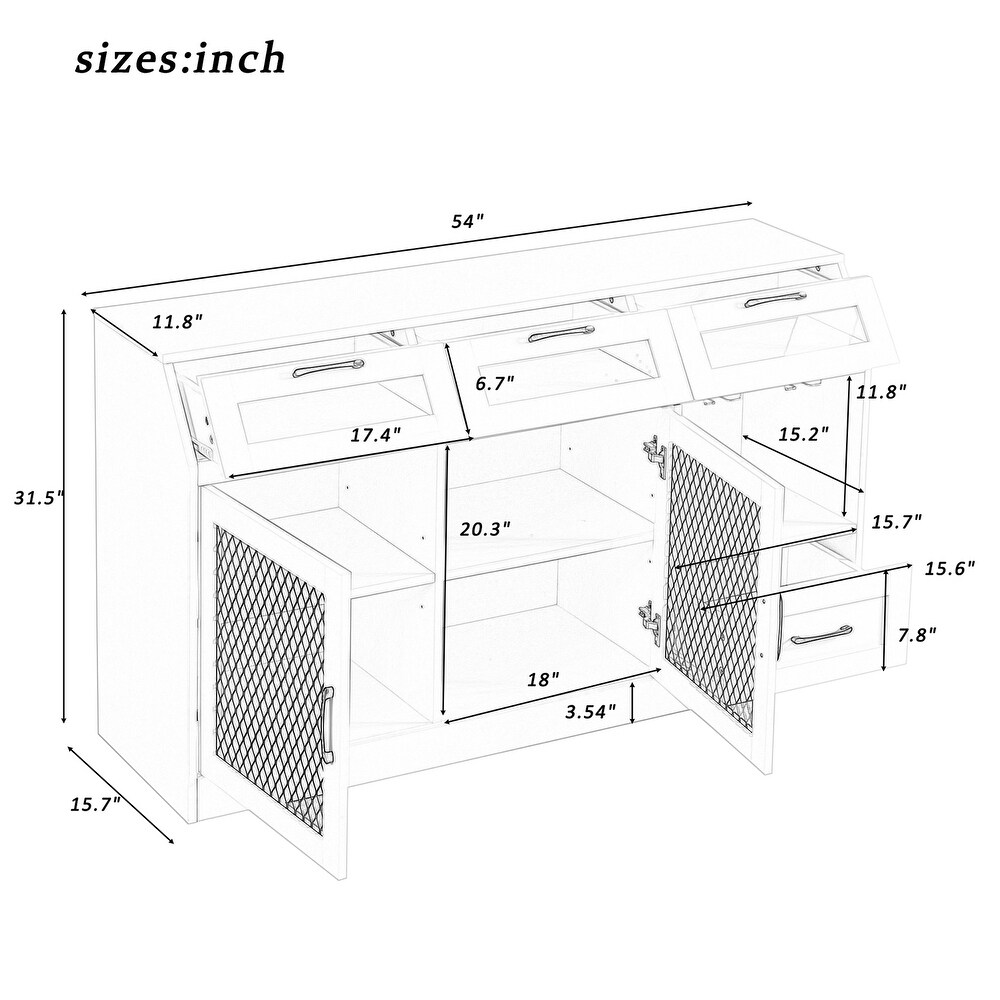 Kitchen Sideboard with Adjustable Shelves and Wineglass Holders