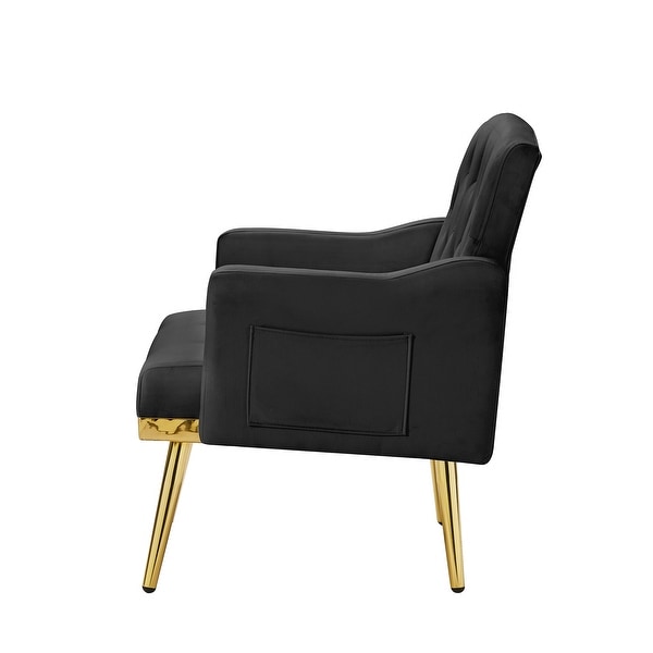 Accent Chair Tufted Armchair， Velvet Fabric Upholstery Accent Chairs with Metal Legs