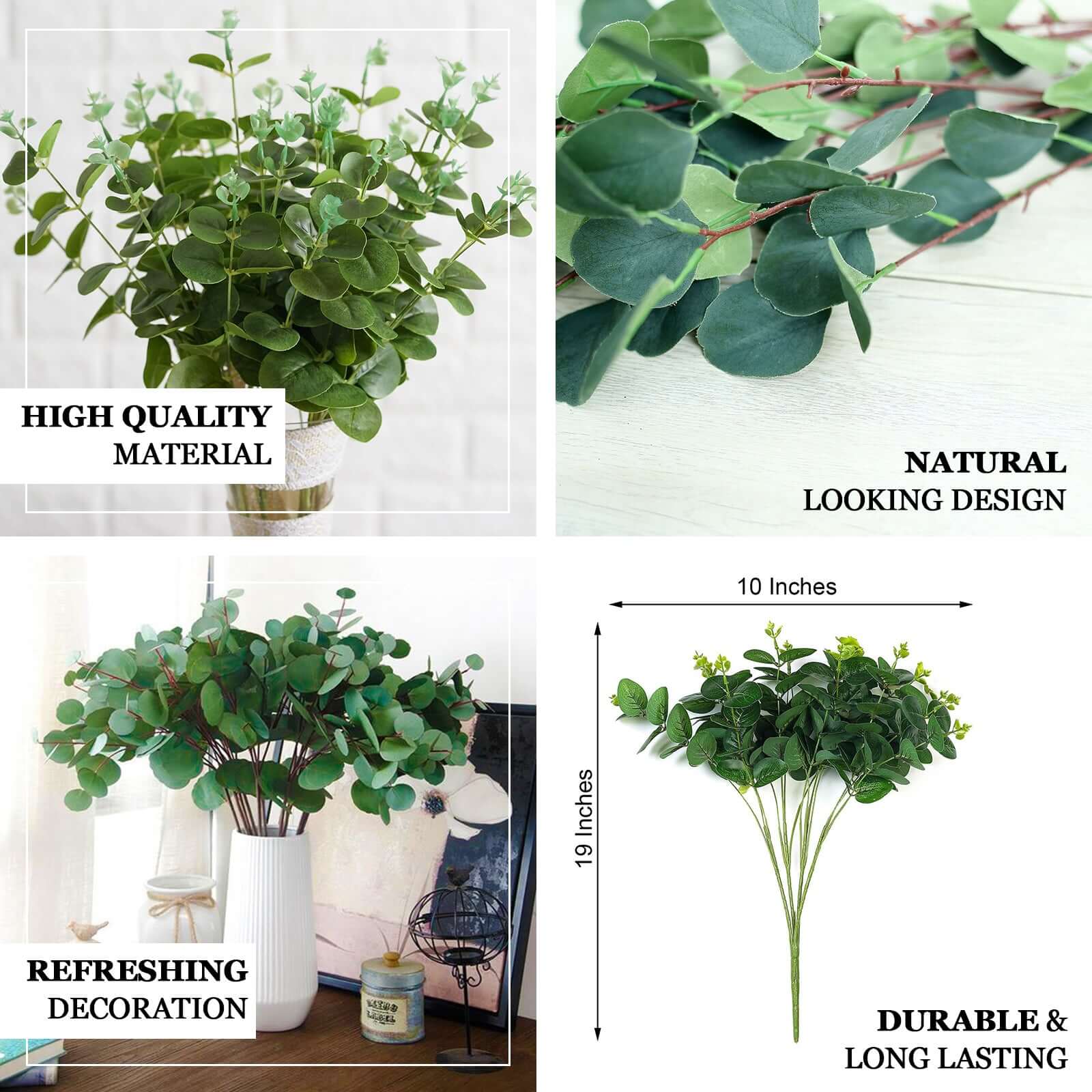 2 Bushes Dark Green Artificial Eucalyptus Branch Bouquet Plants 19