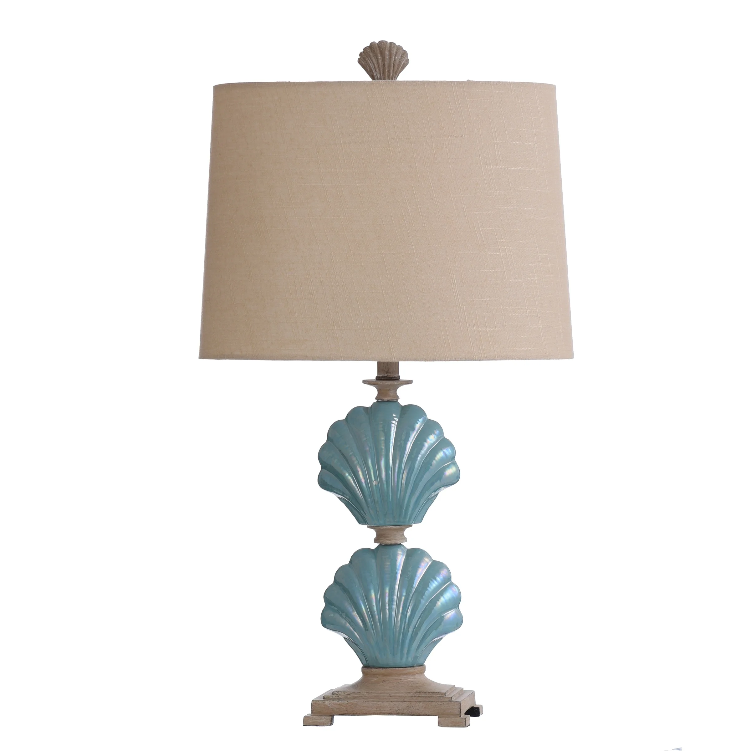 StyleCraft Gili Beach Light Blue Ceramic Table Lamp - White Hardback Fabric Shade