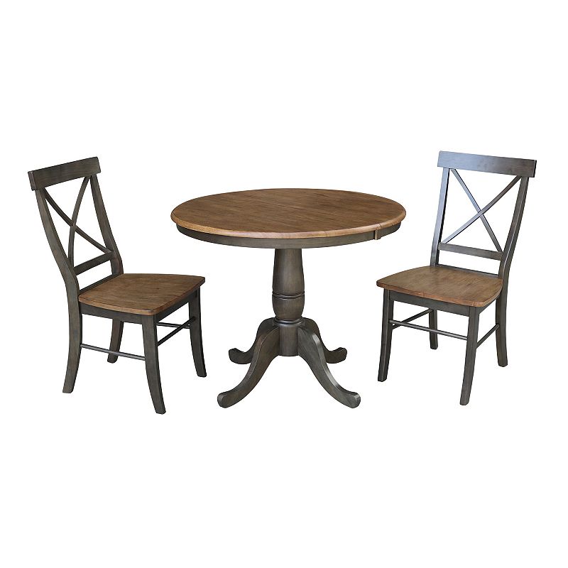 International Concepts Round Extension Dining Table and Chairs 3-pc. Dining Set