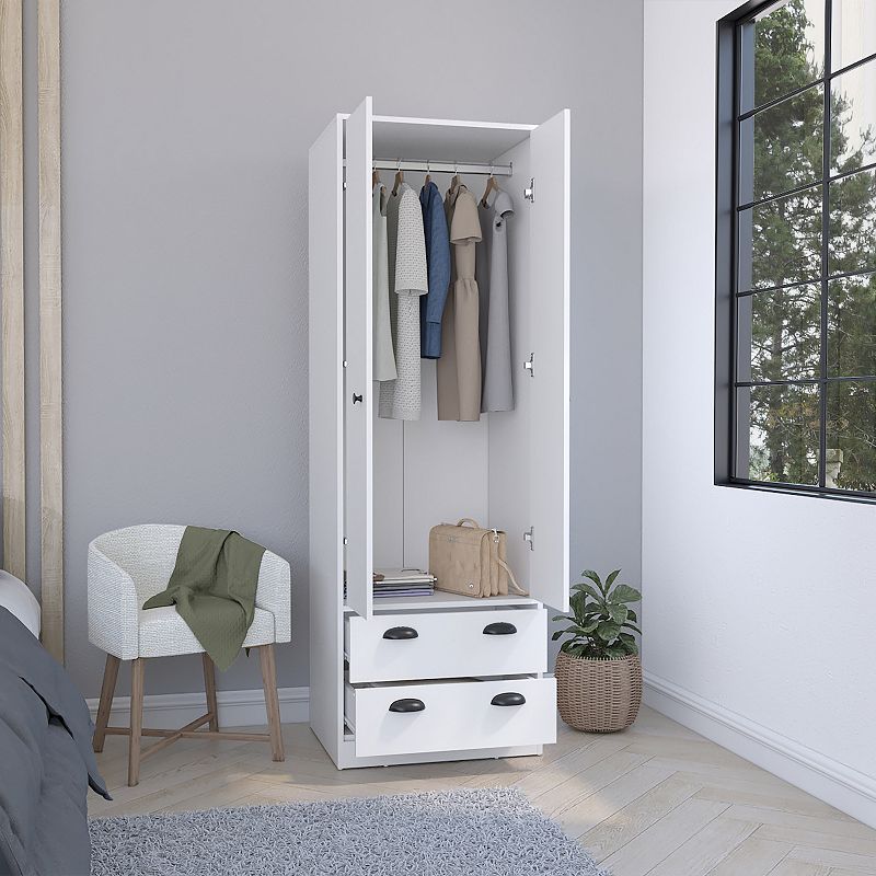 DEPOT E-SHOP Bonaire Armoire with 2-Drawers and 2-Doors， White