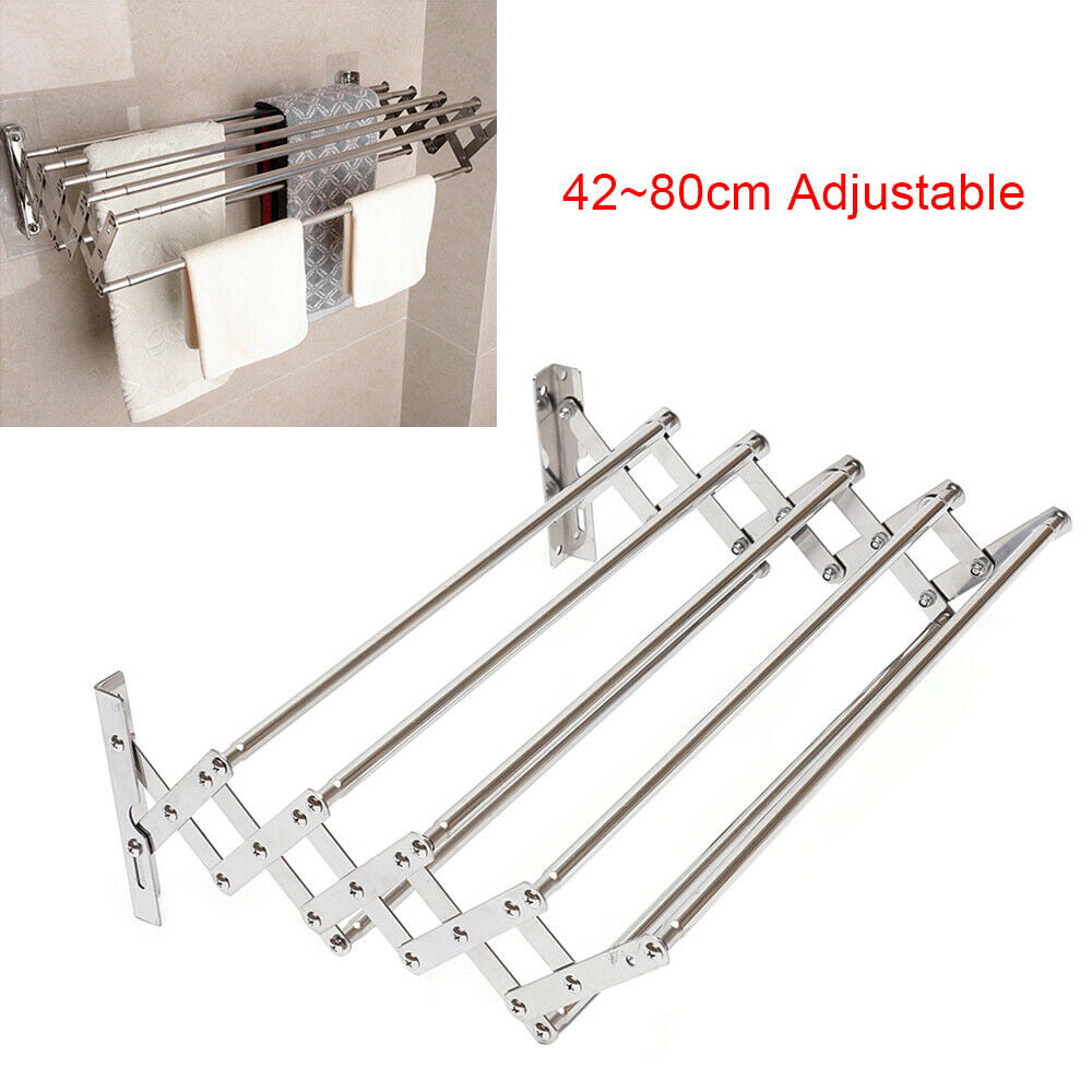 Wall Mounted Clothes Drying Rack Folding Laundry Holder Shelf Dryer Hanger Wall-Mounted Drying Rack Folding Clothes Towel laundry Room Storage Shelf Silver  Wall Mounted Clothes Drying Rack