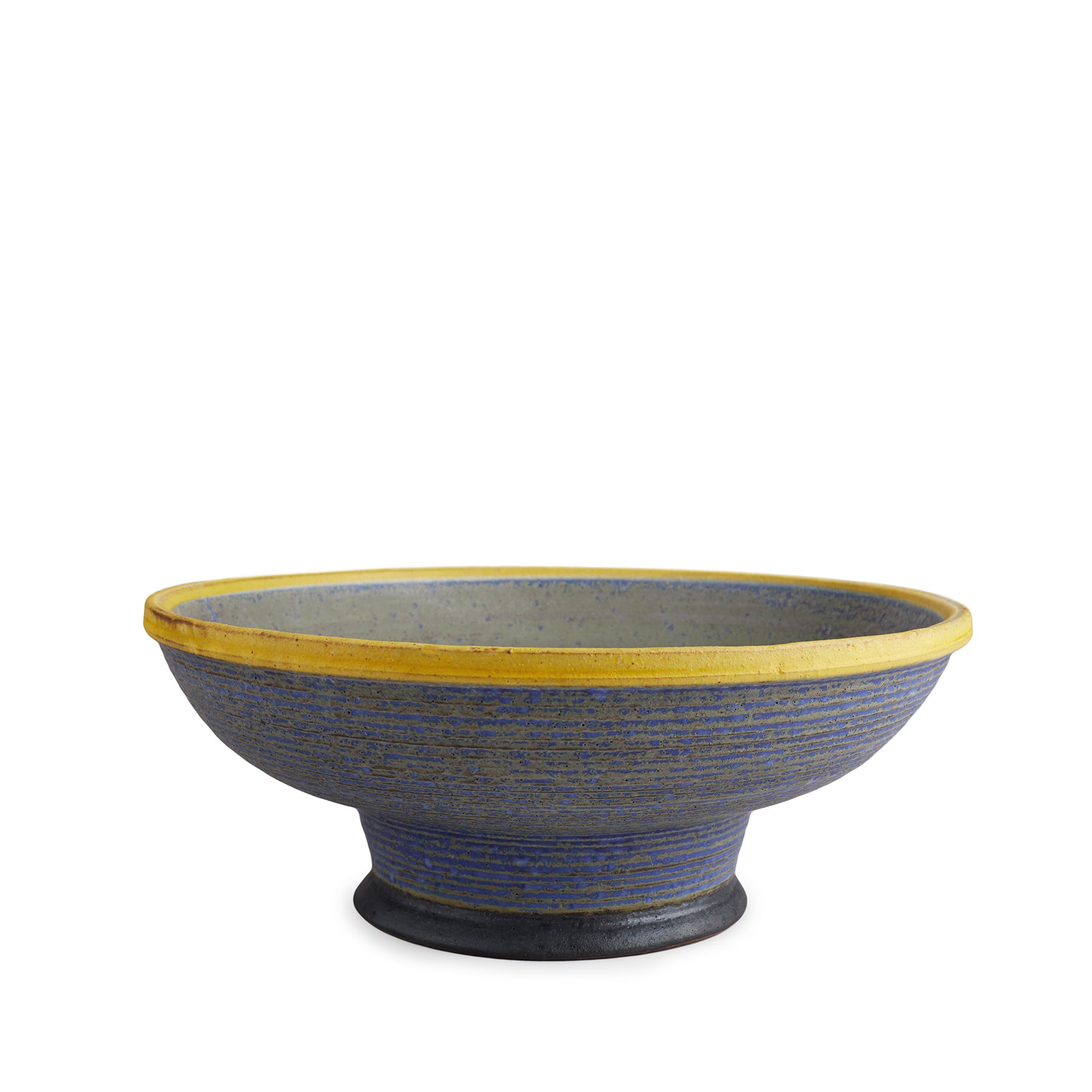 #14 Footed Bowl in Indigo with Yellow Ring