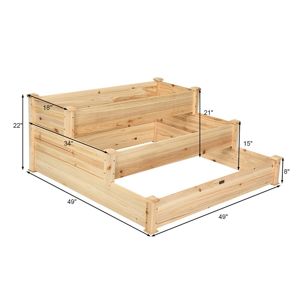 Costway 3 Tier Wooden Raised Garden Bed Planter Kit Outdoor Grow   49\