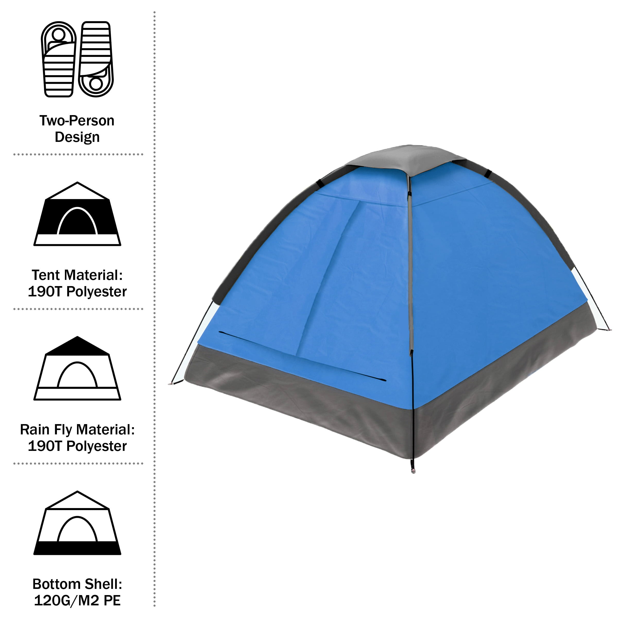 2 Person Camping Tent – Includes Rain Fly and Carrying Bag – Lightweight Outdoor Tent for Backpacking， Hiking， or Beach by Wakeman Outdoors (Blue)