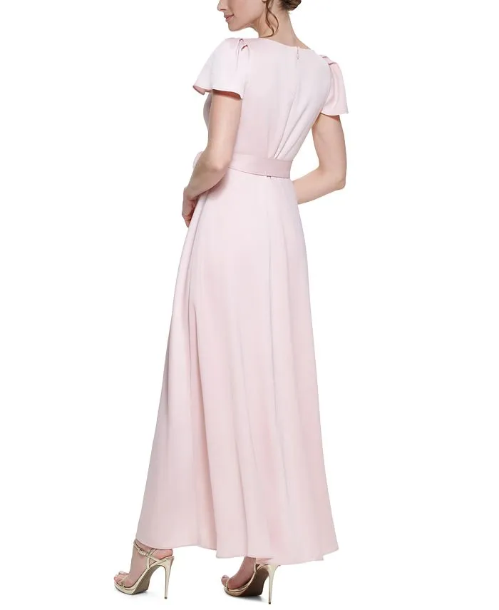 Women's Crepe-Back Satin Flutter-Sleeve Dress