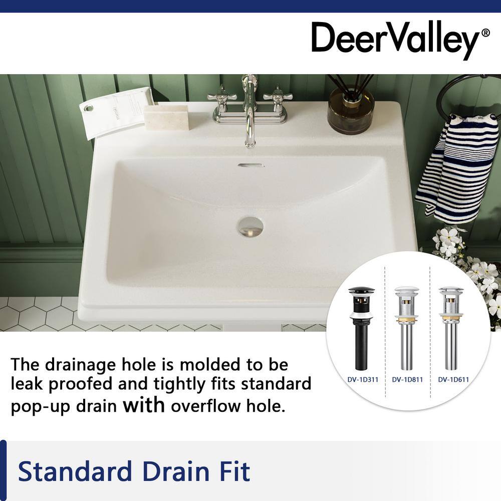 DEERVALLEY Apex White Vitreous China Rectangular Pedestal Combo Bathroom Sink in White with 4 in. Centerset Faucet Holes DV-1P521