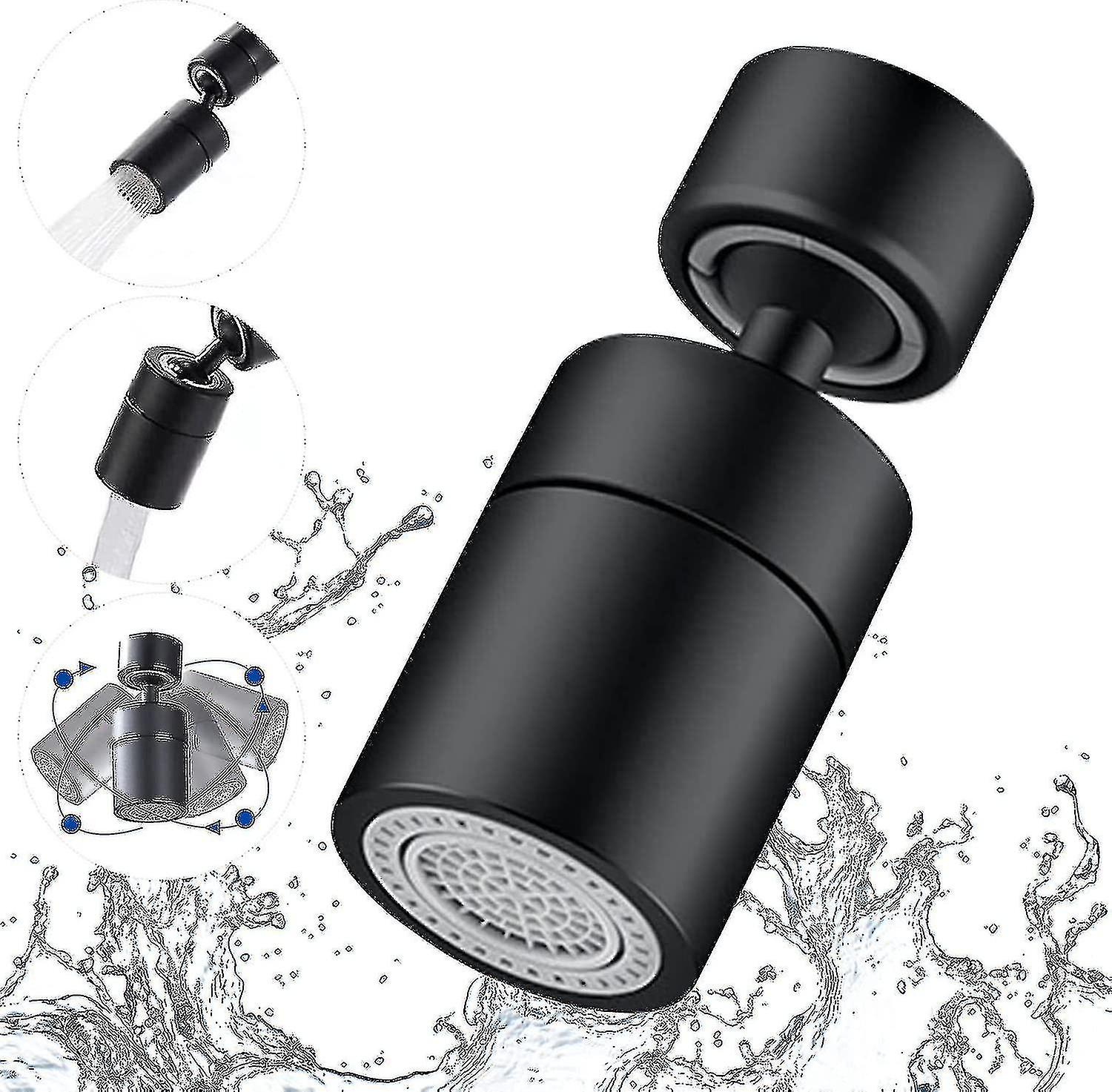 Faucet Aerator， 360 Degree Swivel， 2 Modes Adjustable Kitchen Faucet Filter Bubbler For Kitchen Bathroom， 22mm Internal Thread， Black， 1pcs