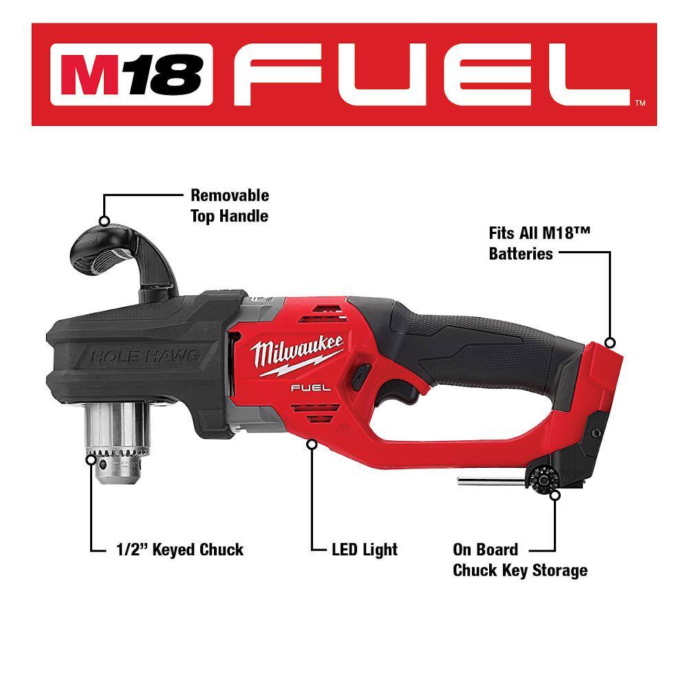 Milwaukee M18 FUEL GEN II 18V Lithium-Ion Brushless Cordless 1/2 in. Hole Hawg Right Angle Drill (Tool-Only)