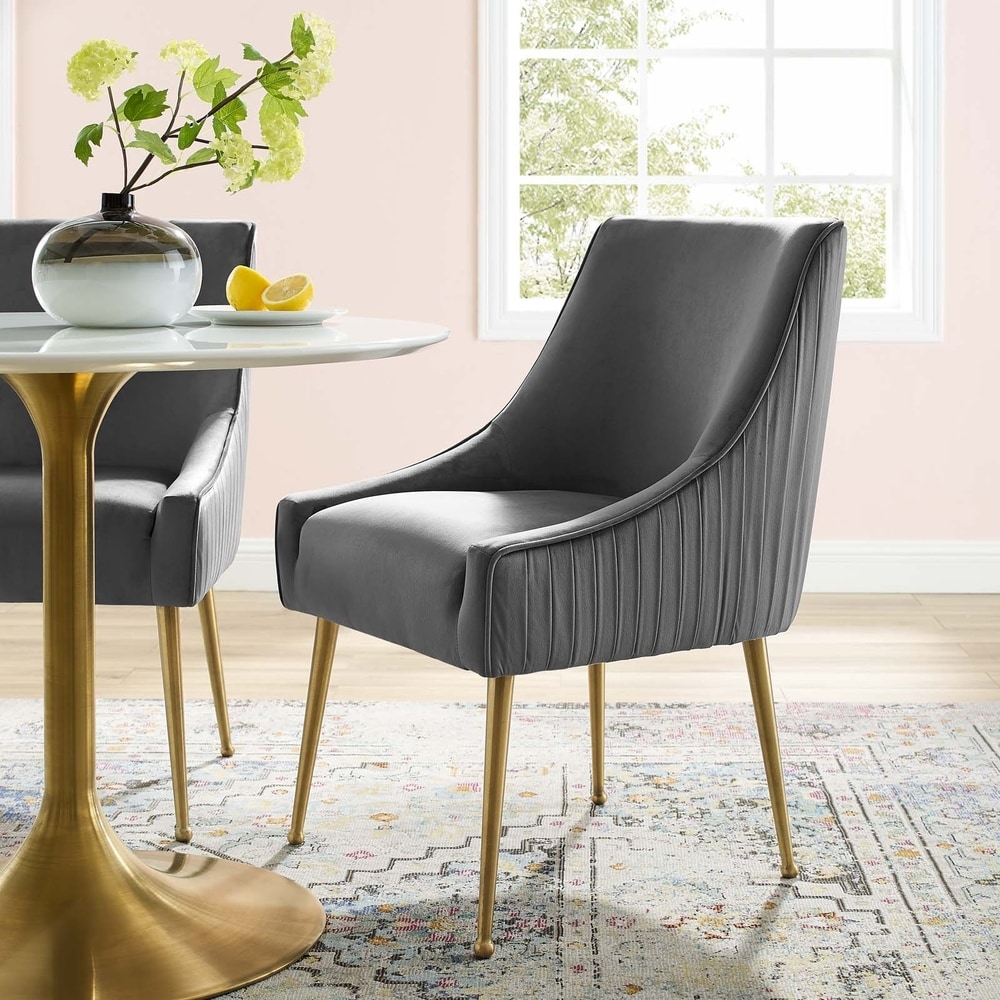 Pleated Back Upholstered Performance Velvet Dining Chair