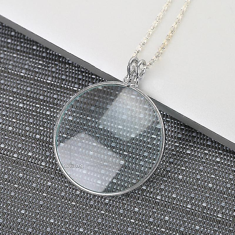 Necklace Magnifier， Magnifying Pendant Necklace With 1.6 Inch Diameter Glass Lens And 17 Inch Long Chain