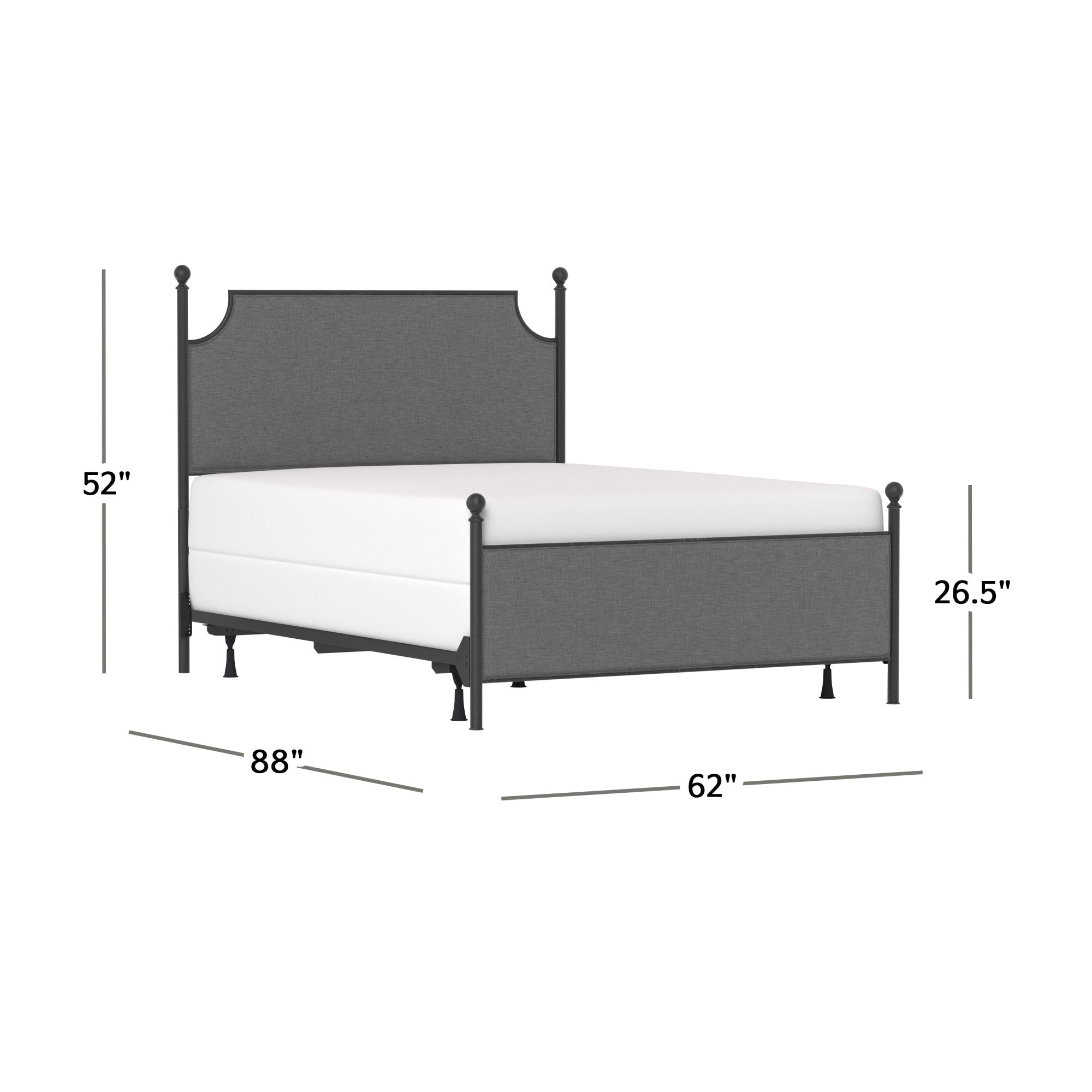 Hillsdale Furniture McArthur Metal Upholstered Queen Bed, Matte Black with Gray Fabric