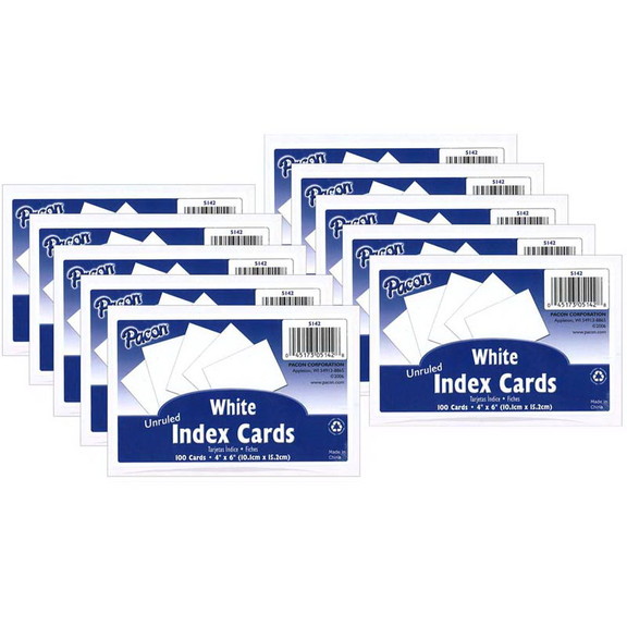 Pacon PAC5142 10 Index Cards 4X6 Plain (10 PK)