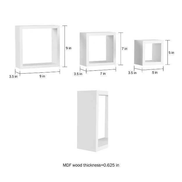 Floating Shelves Cube Wall Shelf Set With Hidden Brackets 3 Sizes To Display D cor Books Photos More Hardware Included By Lavish Home white