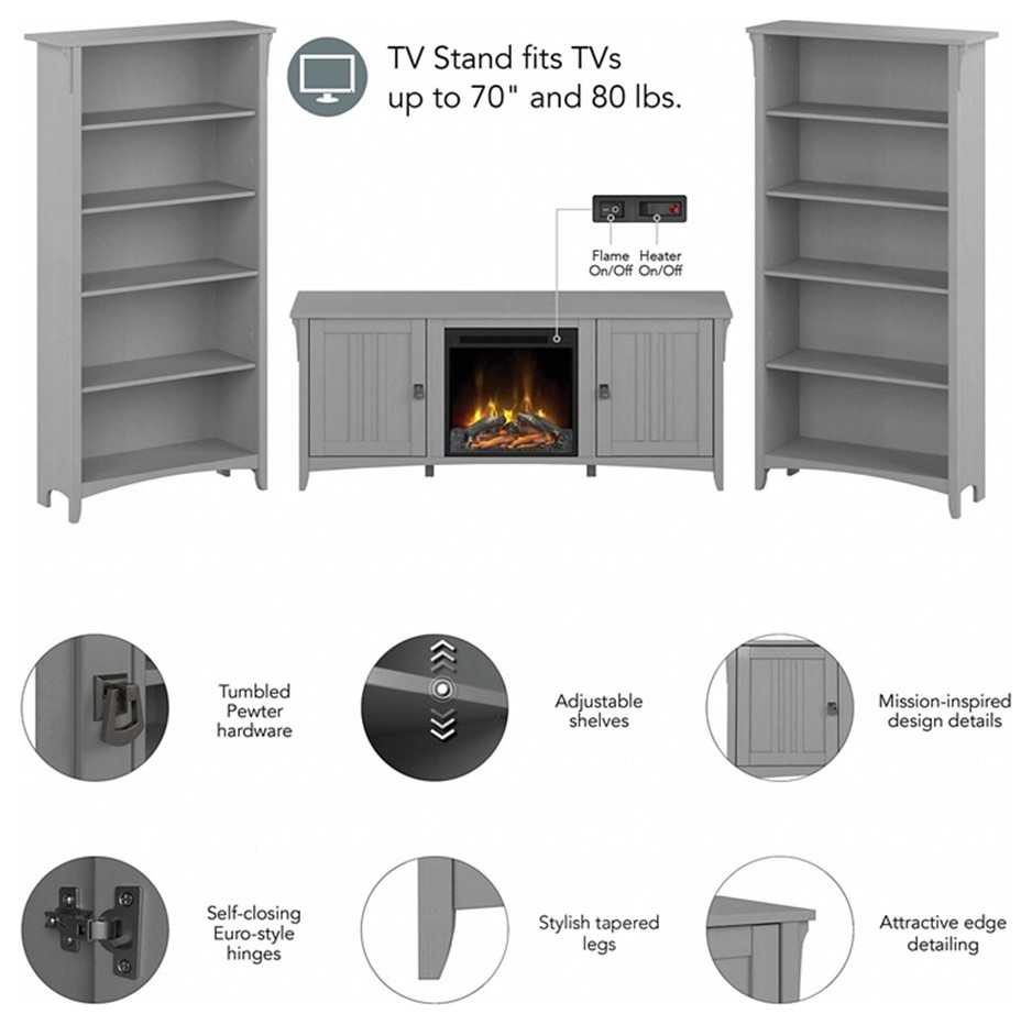 Salinas TV Stand for 70 Inch TV w/ Bookcases in Cape Cod Gray   Engineered Wood   Transitional   Entertainment Centers And Tv Stands   by Homesquare  Houzz