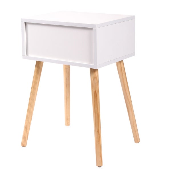 Modern Wood Nightstand /End Table with 1 Storage Drawer and 4 Solid Pinewood Legs，Set of 2