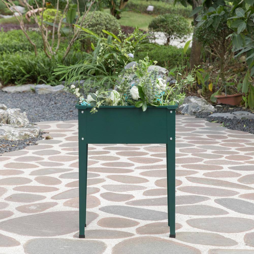 Green Metal Freestanding Raised Garden Bed Rectangular Flower Planter QI003908G