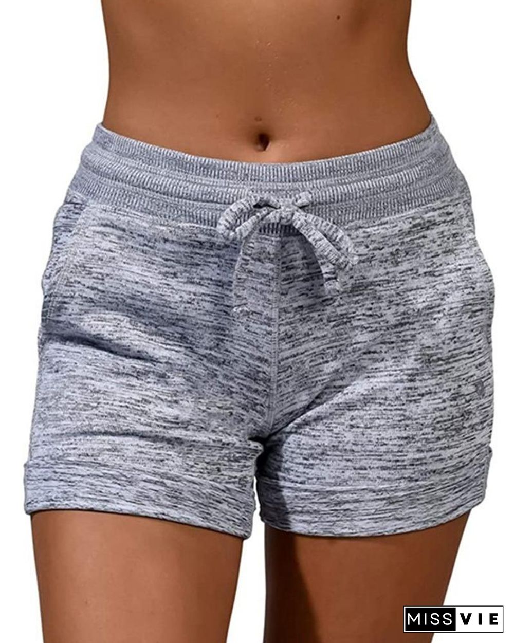 Plain Drawstring Basic Yoga Shorts