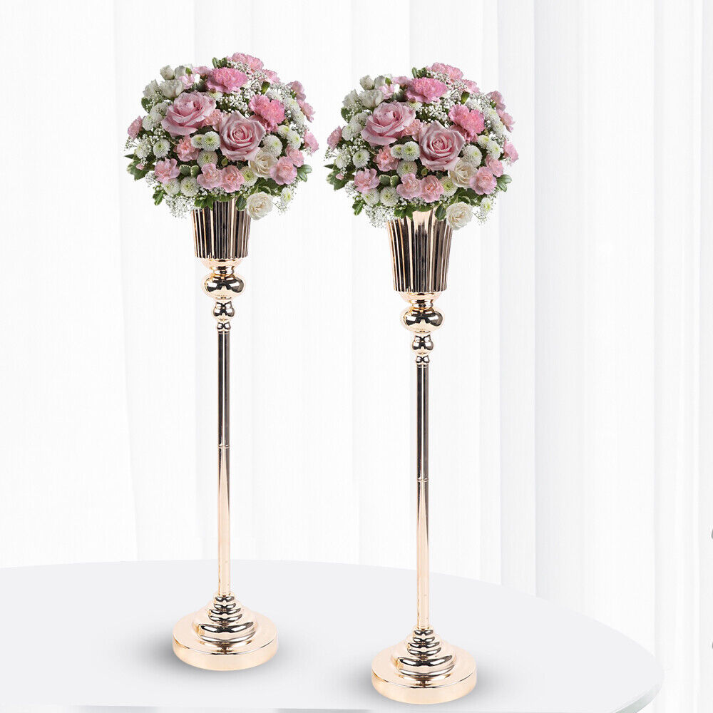 HiKaRiGuMi 2 Pcs Romantic Metal Wedding Centerpiece Gold Vases for Tables Party Decor