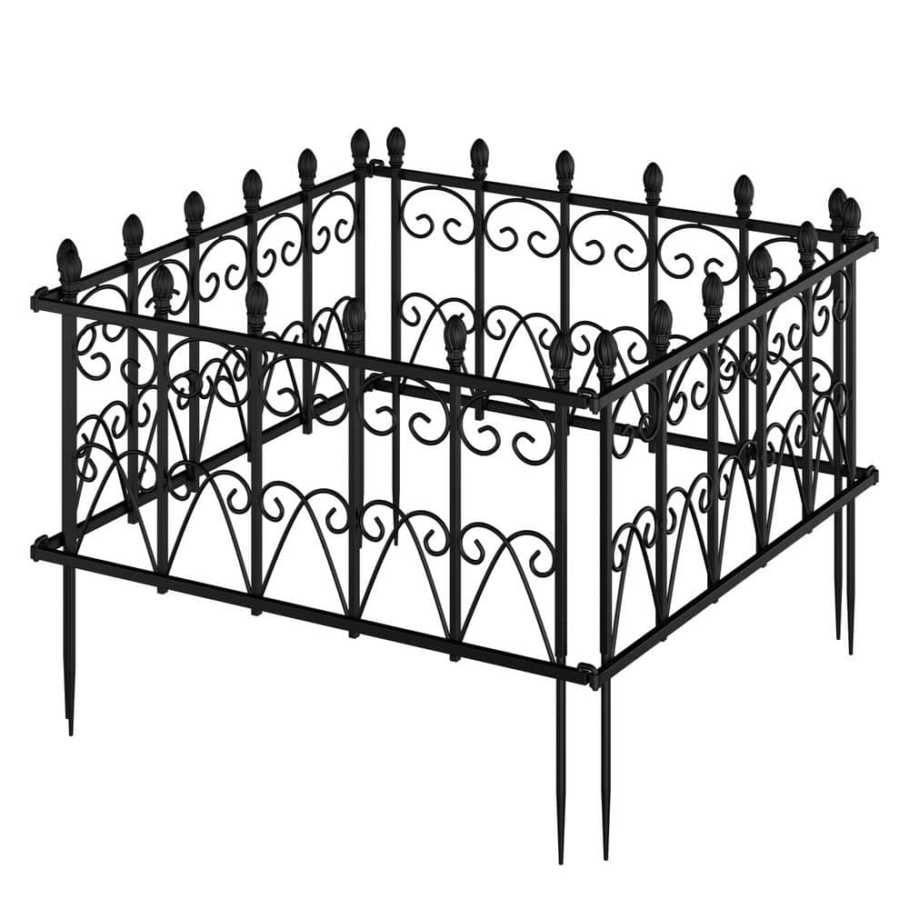 WIAWG 16.9 in. H x 20 in. W Black Stainless steel Garden Fence Panel Rustproof Decorative Garden Fence (4-Pack) WFKF170291-QKC