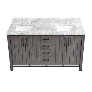 Home Decorators Collection Stanbury 60 in. W x 22 in. D Double Vanity in Cashmere with Carrara Marble Vanity Top with White Sink 1459VA60-247900