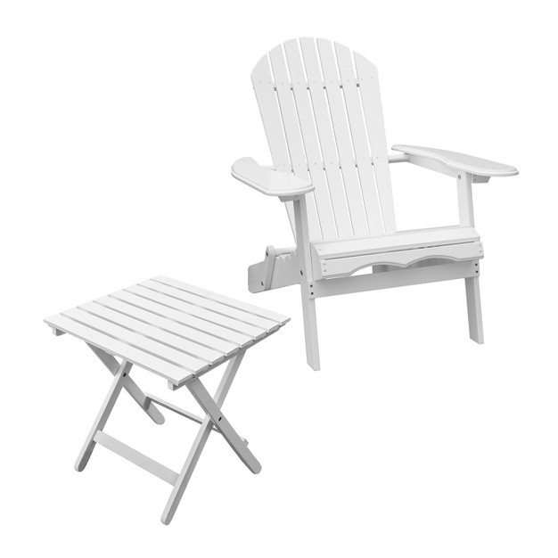 Northbeam Outdoor Lawn Garden Portable Foldable Wooden Adirondack Accent Chair And Slatted Side Table Outdoor Patio Furniture White