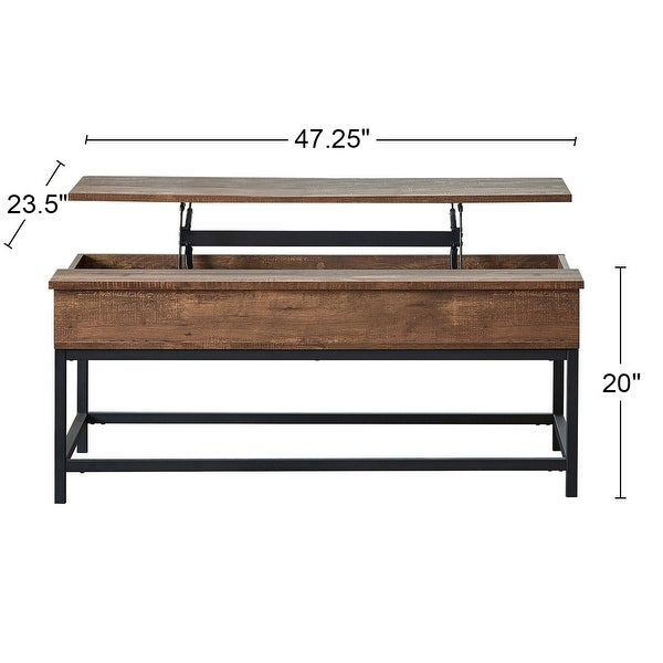 Lift Top Coffee Table with Hidden Storage in Brown Oak and Sandy Black