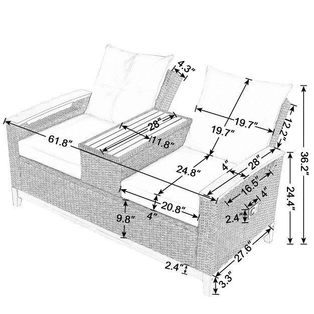 Outdoor Adjustable Loveseat Sofa With Armrests And Storage Space For Patio Pool And Balcony Etc Modernluxe