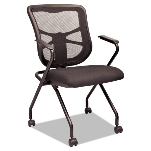 Alera Elusion Mesh Nesting Chairs， Padded Arms， Supports Up to 275 lb， Black， 2/Carton (EL4914)