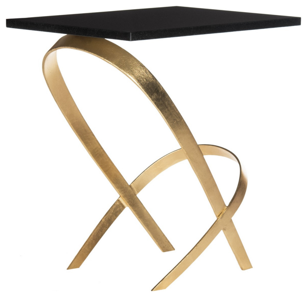 Carren Gold Leaf Glass Top Side Table Black/Gold   Contemporary   Side Tables And End Tables   by Peachtree Fine Furniture  Houzz