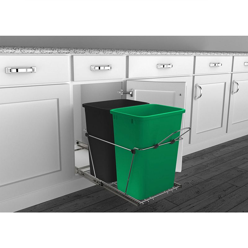 Rev-a-shelf Double Pull Out Trash Can 27 Qt For Kitchen， Green， Rv-15kd-1918c-s