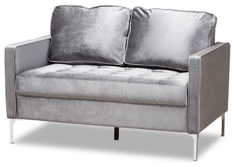 Amir Gray Velvet Fabric 2 Seater Loveseat   Contemporary   Loveseats   by Baxton Studio  Houzz