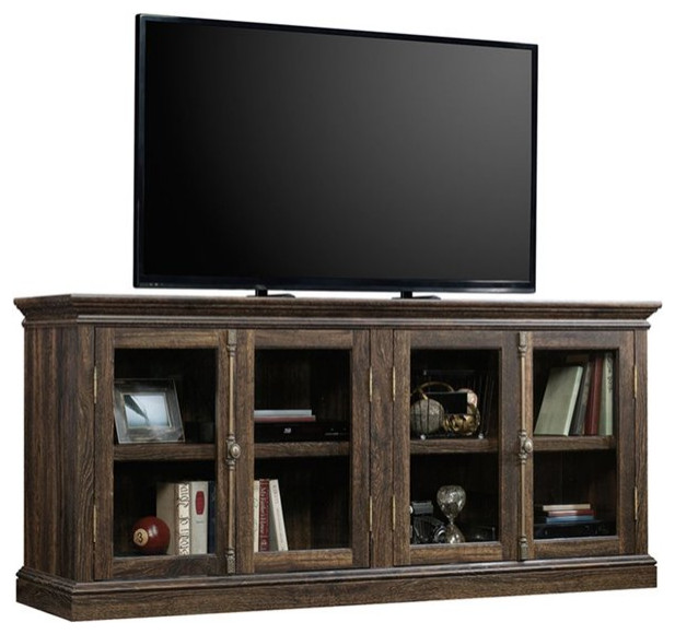 Traditional TV Stand  Tempered Glass Doors  Inner Adjustable Shelves  Iron Oak   Traditional   Entertainment Centers And Tv Stands   by Declusia  Houzz