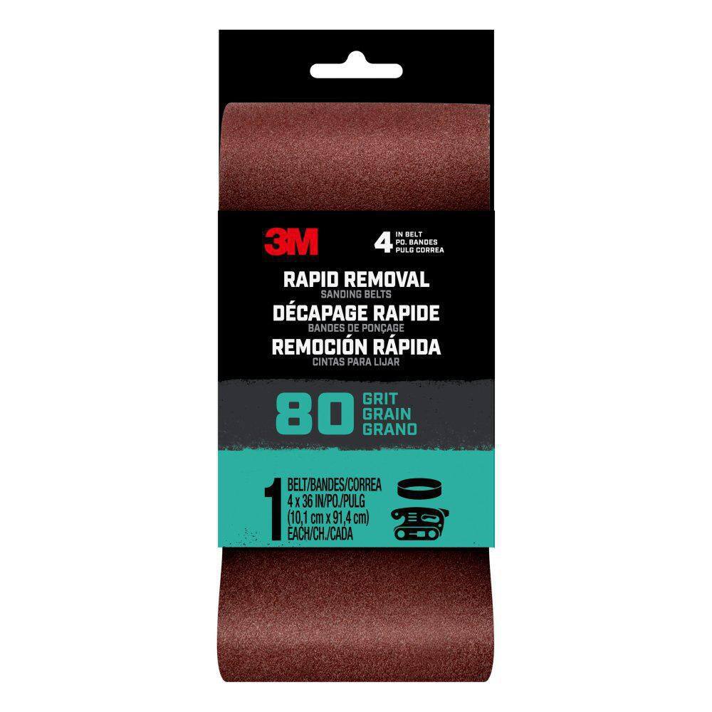 3M Rapid Removal 4 in. x 36 in. Power Sanding Belt 80-Grit (1-Pack) BELT4X361PK80