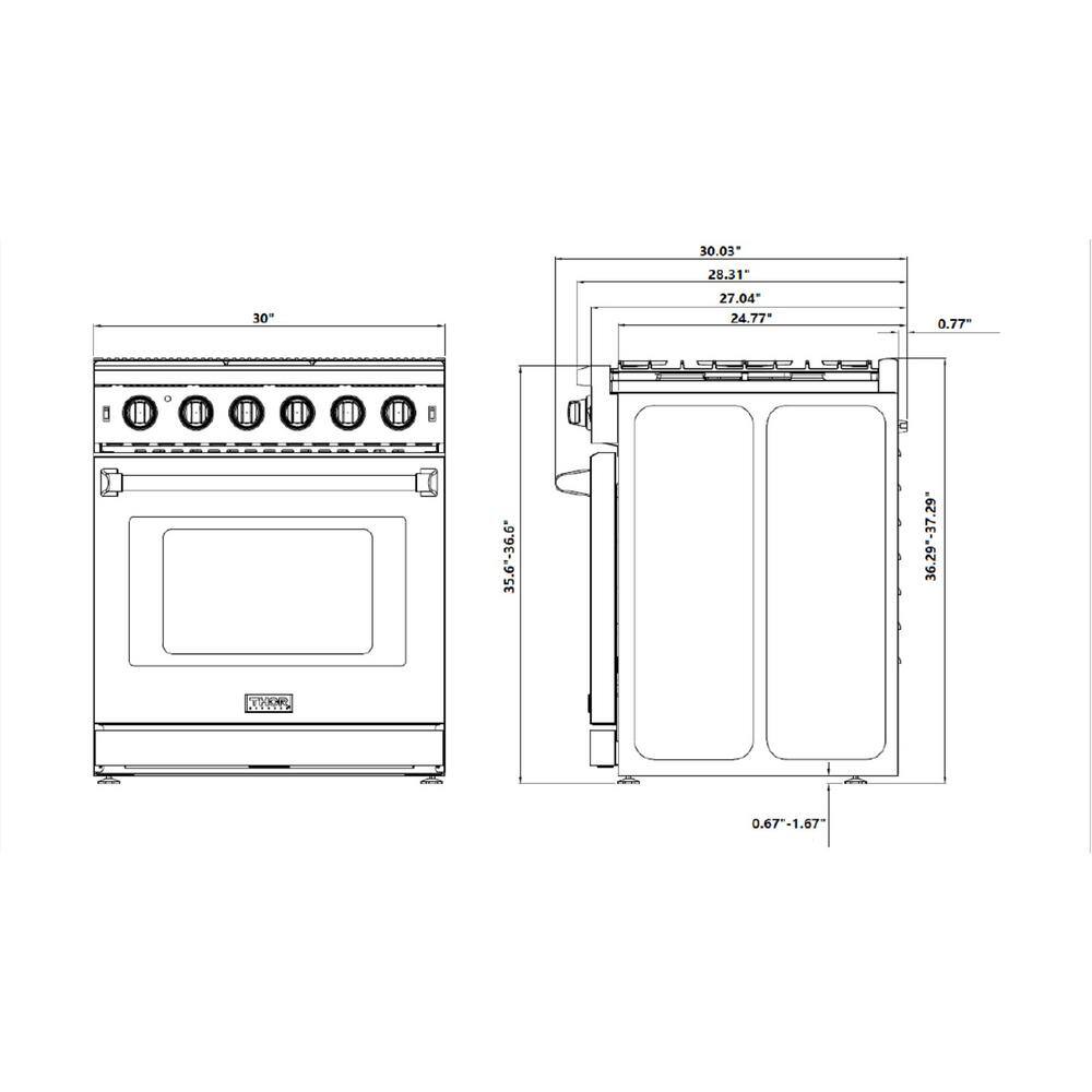 Thor Kitchen 30 in. 4.55 cu. ft. Professional Gas Range in Stainless Steel LRG3001U