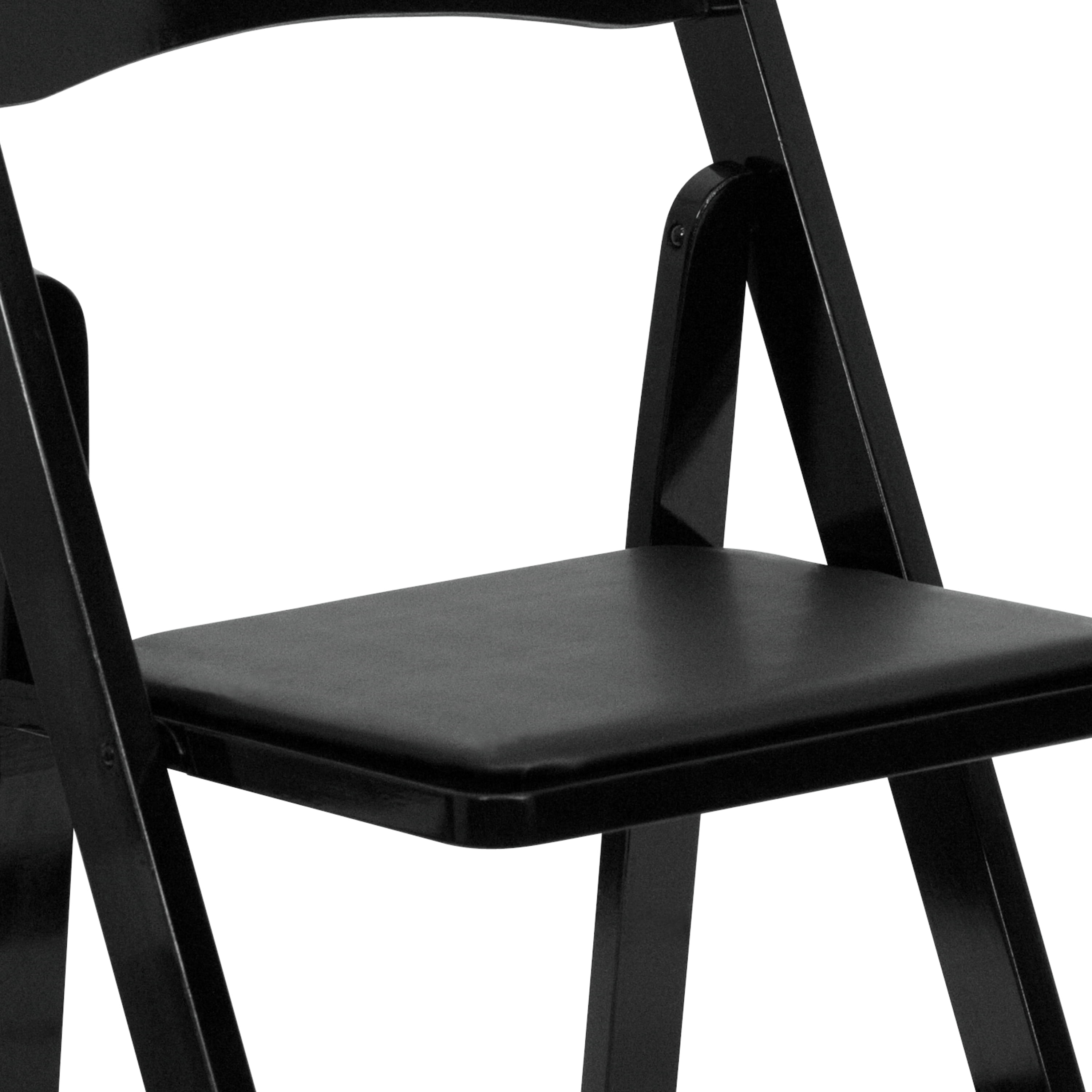 Emma + Oliver 2 Pack Black Wood Folding Chair with Vinyl Padded Seat