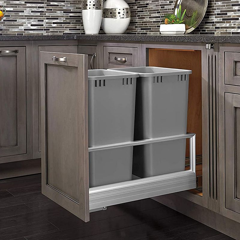 Rev-A-Shelf Double Pullout Kitchen Trash Can 50 Qt， Silver， 5149-2150DM-217